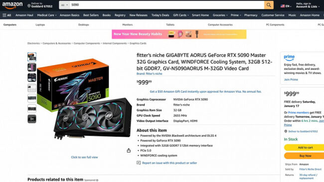 42 человека заказали на Amazon в США GeForce RTX 5090 за 1000 долларов, а в итоги получили лишь сумки на пояс