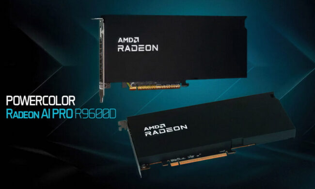 PowerColor выпустила тонкую профессиональную видеокарту Radeon AI PRO R9600D с разъёмом 12V-2×6